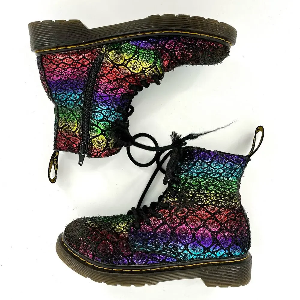 Dr.‎ Martens Kids 1 1460 Pascal kids Rainbow Iridescent Suede Combat Boot